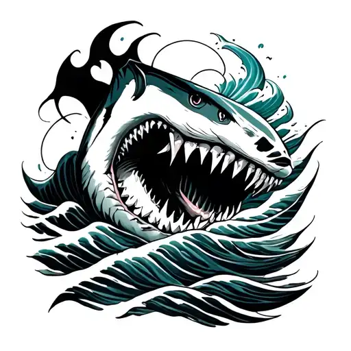 Forarm Kakau Style Tattoo With Waves And Shark Teeth