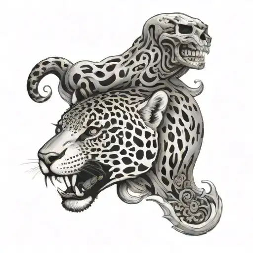 Jaguar With Skull In It It's Mouth Wide Open Book With Intricate