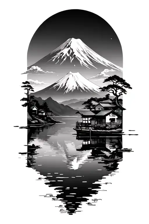 Mt Fuji Lake Infront Village Nestled