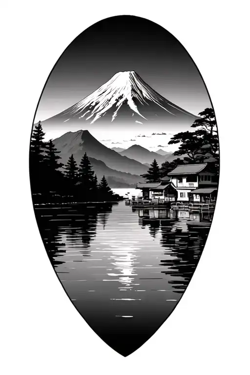 Mt Fuji Lake Infront Village Nestled