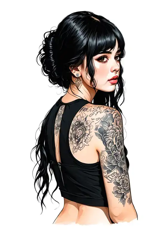 Girl With Black Hair And Inscription