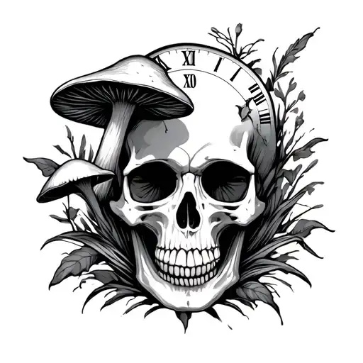 Skull And Mushroom And Clock