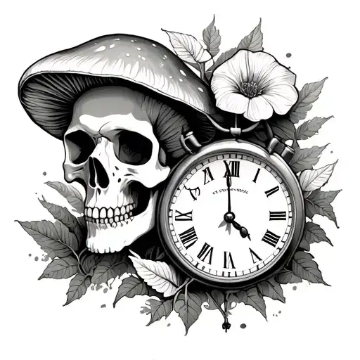 Skull And Mushroom And Clock