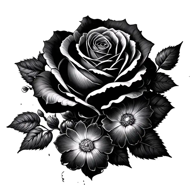 Rose Spine Tattoo With Flowers