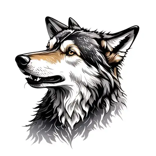 Wolf Howling And Mountain Range