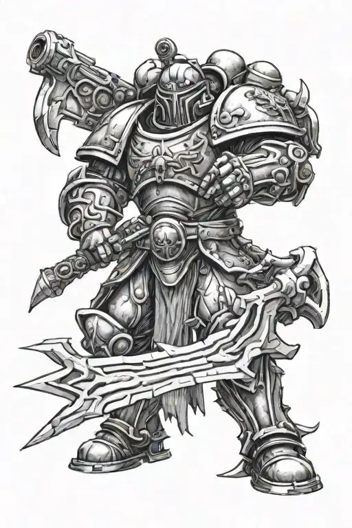 Imperial Fist Space Marine Fighting Demons With Chainsword