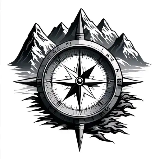 Mountain Range And Compass