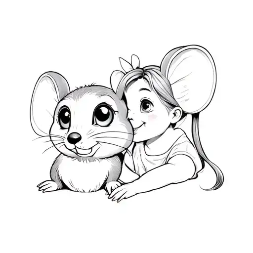 A Little Girl With A Mouse Mascot