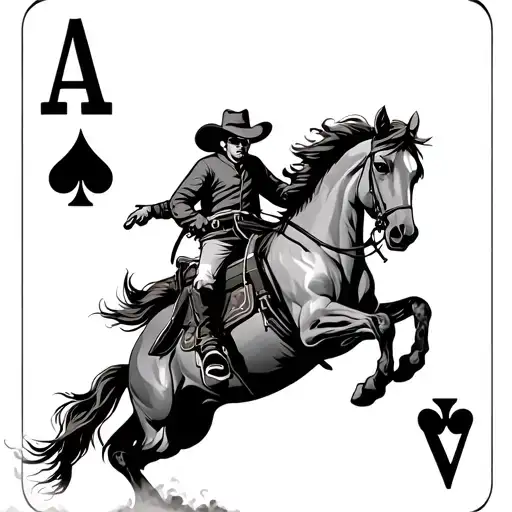 Four Ace Playing Cards Lined Together With A Cowboy Riding A Bucking Horse In The Last One