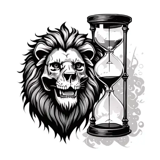 Lion And Skull And Hourglass Tattoo Design Inspired