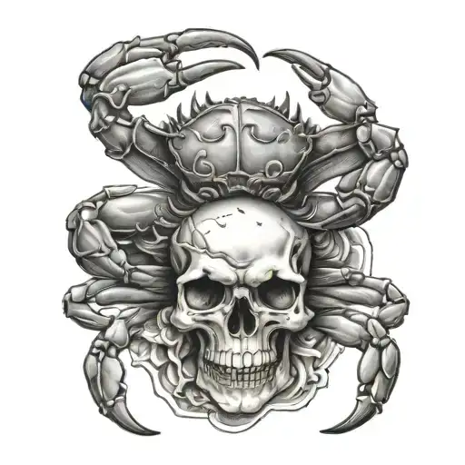 A Crab Sitting On Top Of A Skull With The Cancer Zodiac Sign