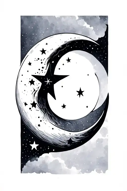 Stars Moon Minimalist Tattoo Design