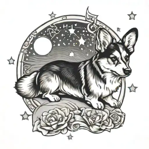 Welsh Corgi Dog Pembroke Moon Stars