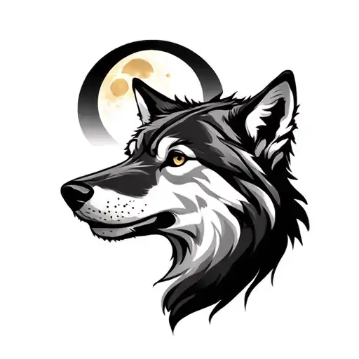 Wolf Face With Moon And Sun