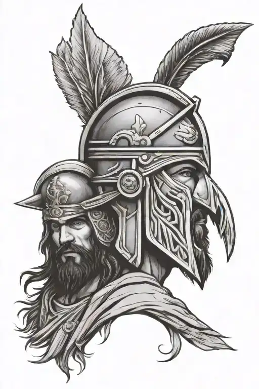 Spartan Soldier Face And Jesus Face