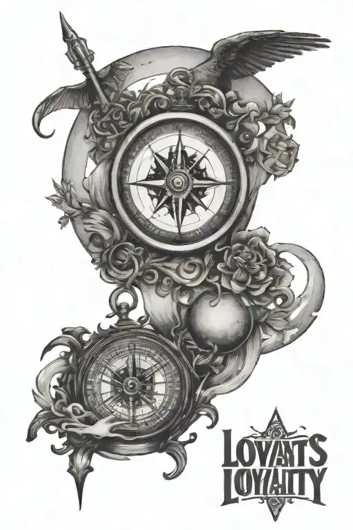 Compass With The Word Loyalty Mixed In And A Full Moon