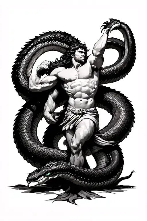 Hercules Defeating The Hydra Snake