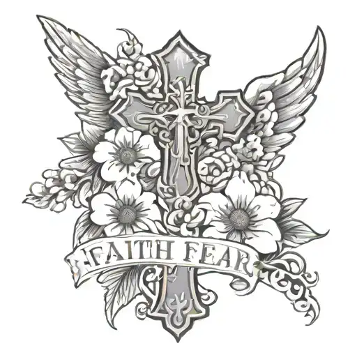 Faith Over Fear With Cross And Flowers Growing
