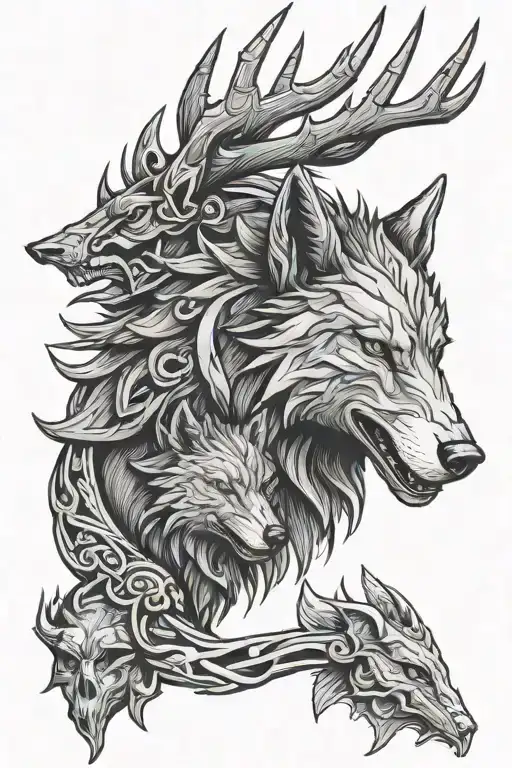 Witcher Wolf And Stag Head