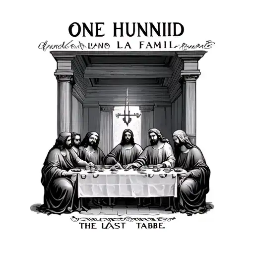 Tattoo That Says One Hunnid La Familia That Has Jesus At The Last Supper Table