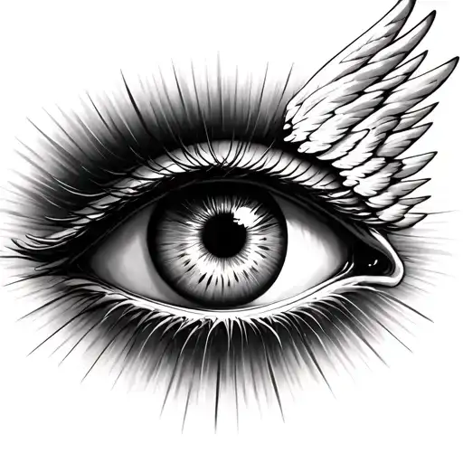 An Eye With 12 Angel Wings Apply Visual Effect That Blurs The Vision That Looking Into The Eye