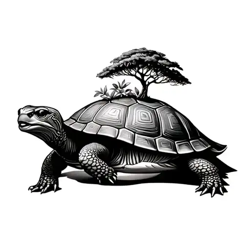 Realistic Tortoise With An African Baobab Tree Growing On It