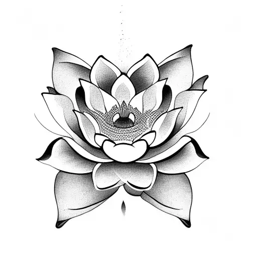 A Black-grey Tattoo Of A Lotus Flower Blooming In A Serene Pond
