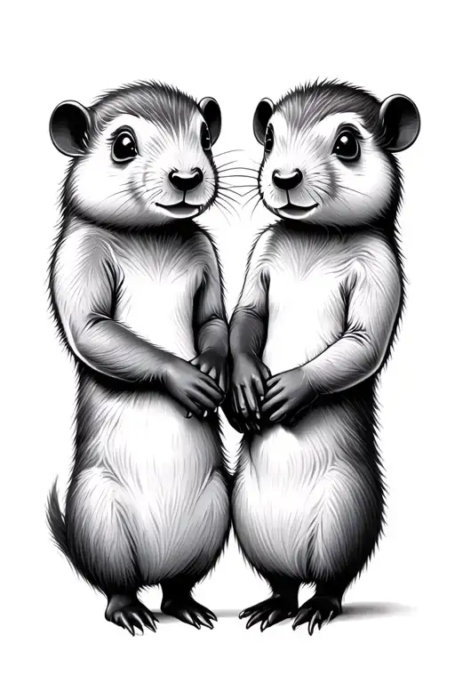 4 Little Beaver Sisters Holding Hands