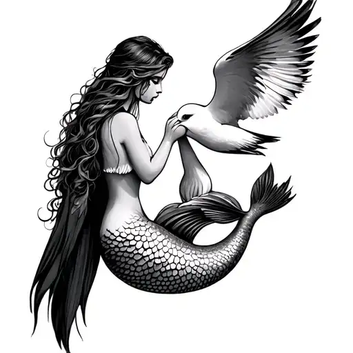 Seagull And Mermaid Sitting