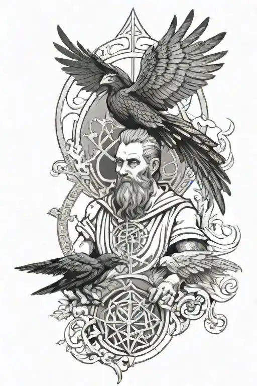 God Veles With Rune And Raven