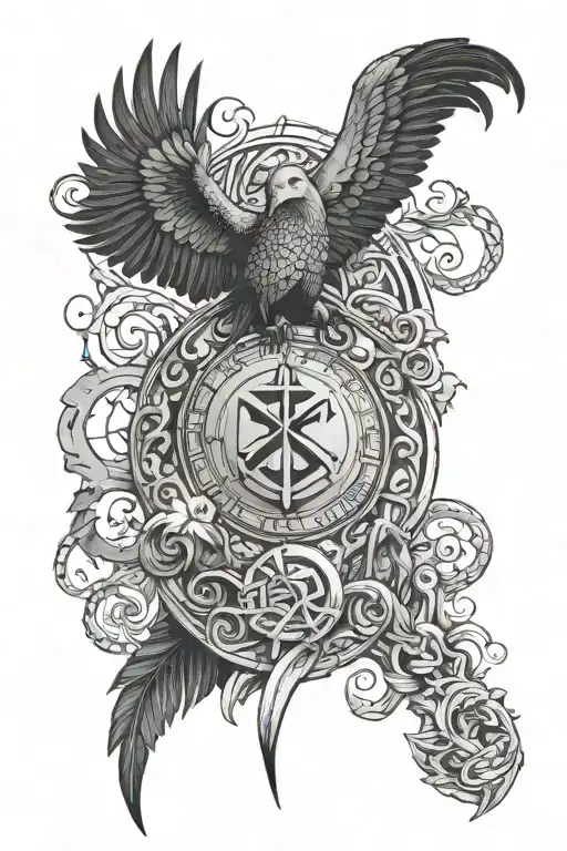 God Veles With Rune And Raven