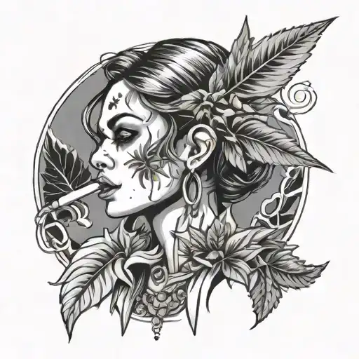 Ganster Girll Smoking Weed Leaf