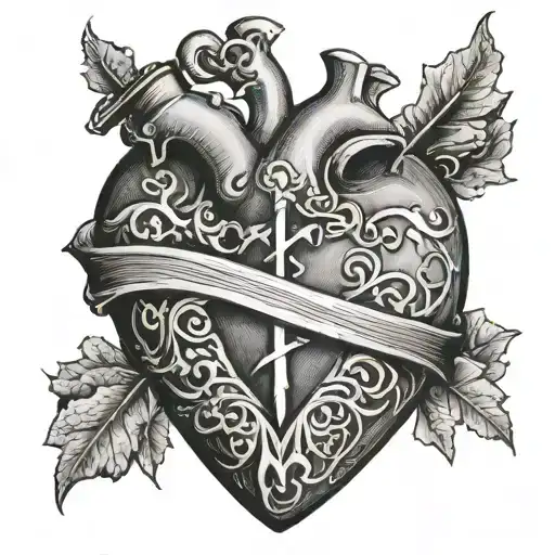 A Realistic Heart That Is Being Pierced By A Religious Cross