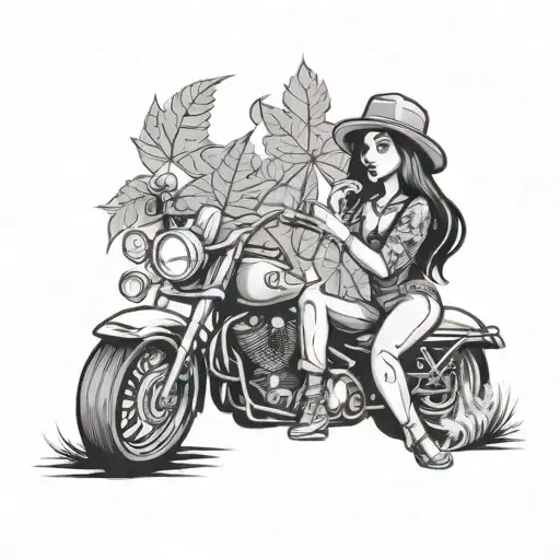 Biker Girl Smoking Weed Leaf