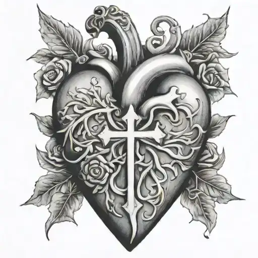 A Realistic Heart That Is Being Pierced By A Religious Cross