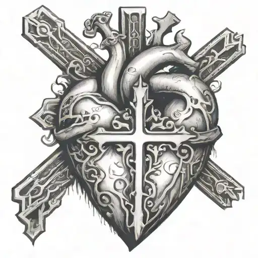 A Realistic Heart That Is Being Pierced By A Religious Cross