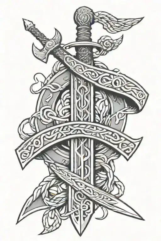 Sword And Viking Rune Symbol Intertwined