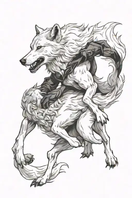 A White Wolf Fighting A Black Wolf