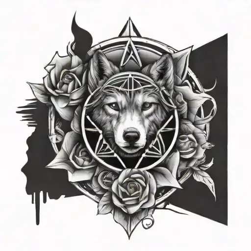 Wolf Rose Heartagram Surrounded