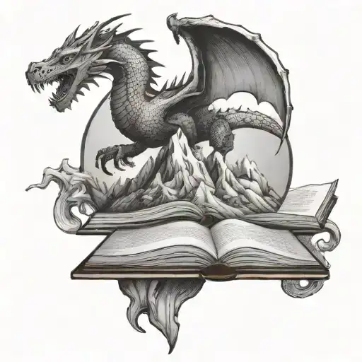 Books With Mountain On Top With Dragons Flying Around