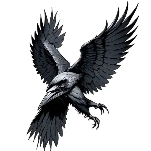Raven With Spread Wings