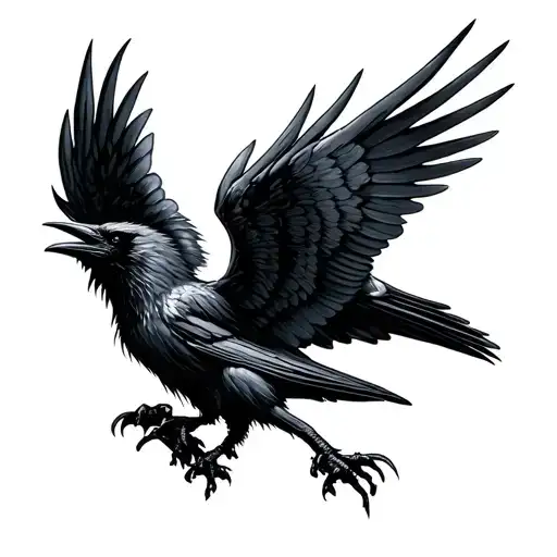 Raven With Spread Wings Made