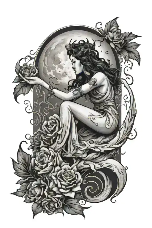 Moon Goddess Soothing Pain And Caring Hand Reaching Out To Love