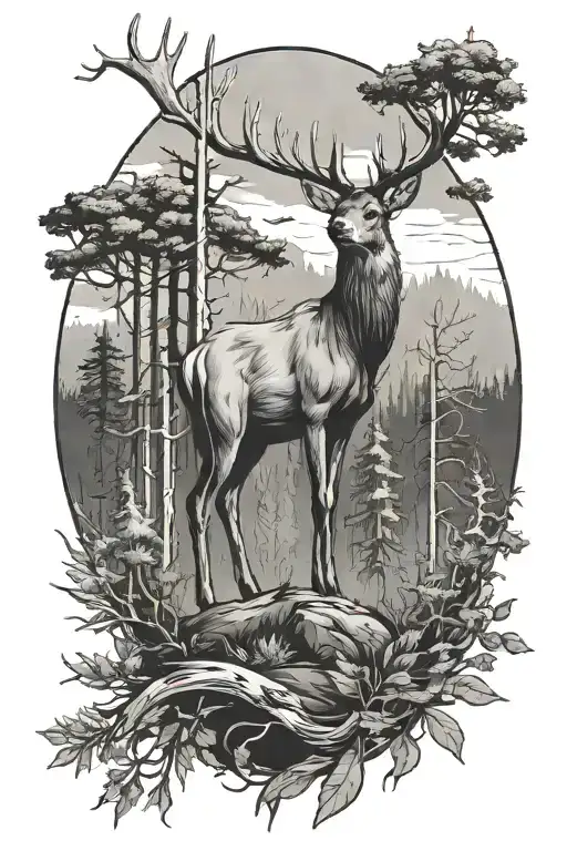 Tall Trees Deer Standing