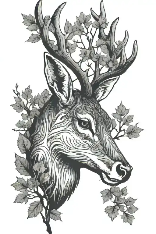 Deer Head With Trees