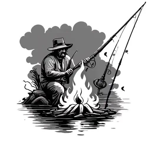 Papa Loves You With A Fishing Pole And A Bon Fire