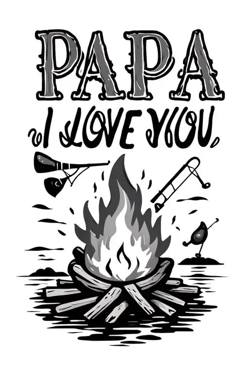 Words Saying Papa I Love You With A Bonfire And A Fishing Pole