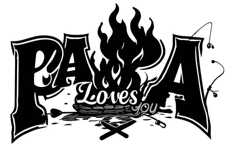 Words Saying Papa Loves You With A Bonfire And A Fishing Pole