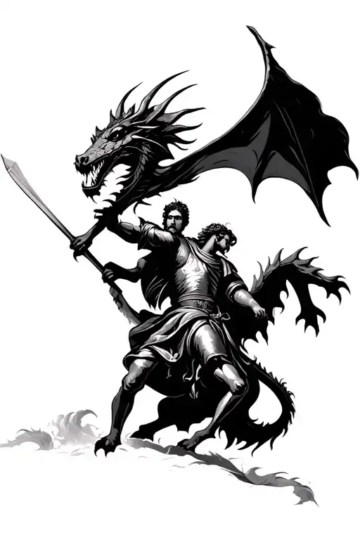 Saint George Slaying The Dragon In A Classic Medieval Stle