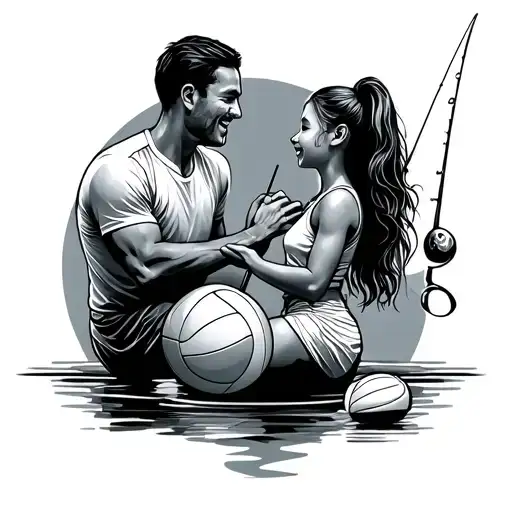 Volleyball And Fishing Father Daughter